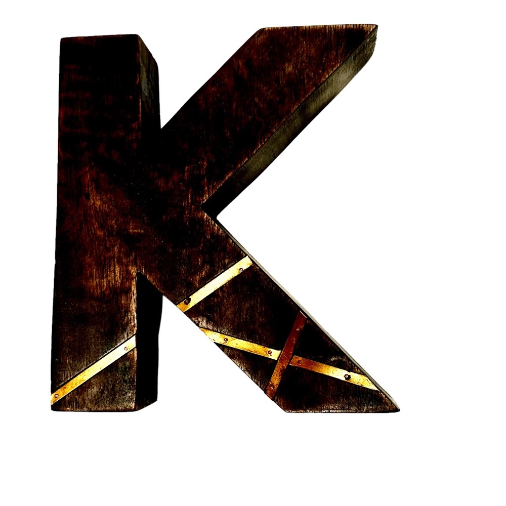 Home Decor Dark wood letter”K” with gold trim details.